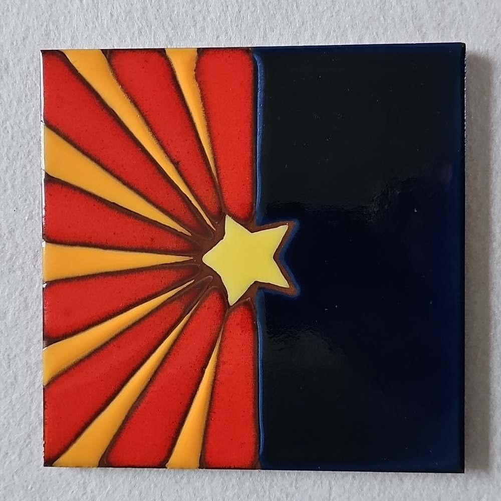 Vintage Arizona Flag Decorative Tile with Star & Ray Design 6" x 6"